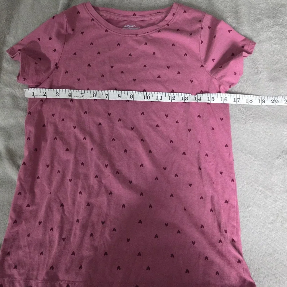 Cat & Jack Girls Size XL Short Sleeve Round Neck Heart Print Top Dusty Pink
